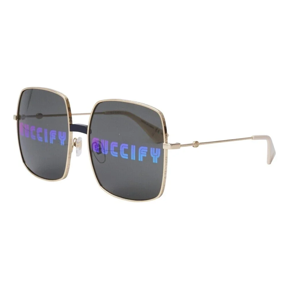 NWT Gucci GG0414S-002-60 Gold Oversized 60mm Sunglasses